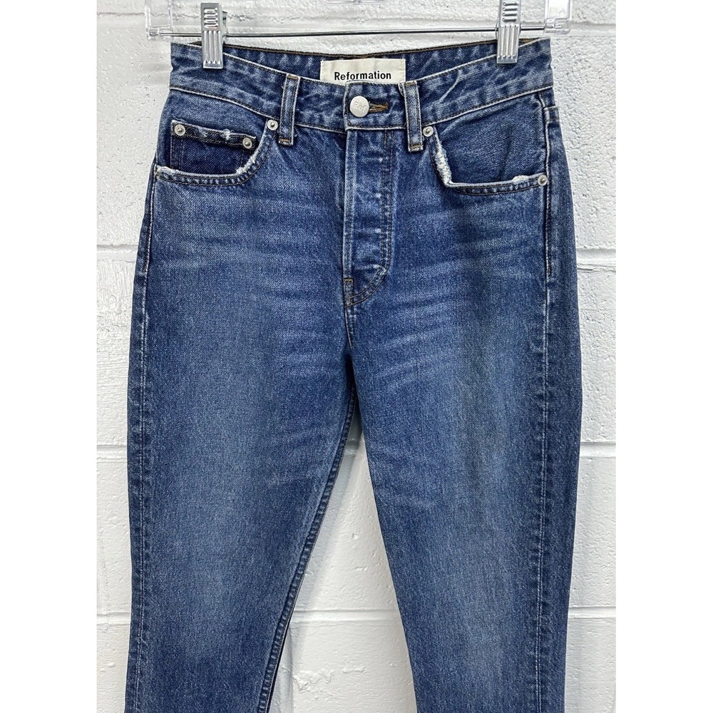 Reformation Skinny French Jeans Blue Distressed Back Seam / Women's 24
